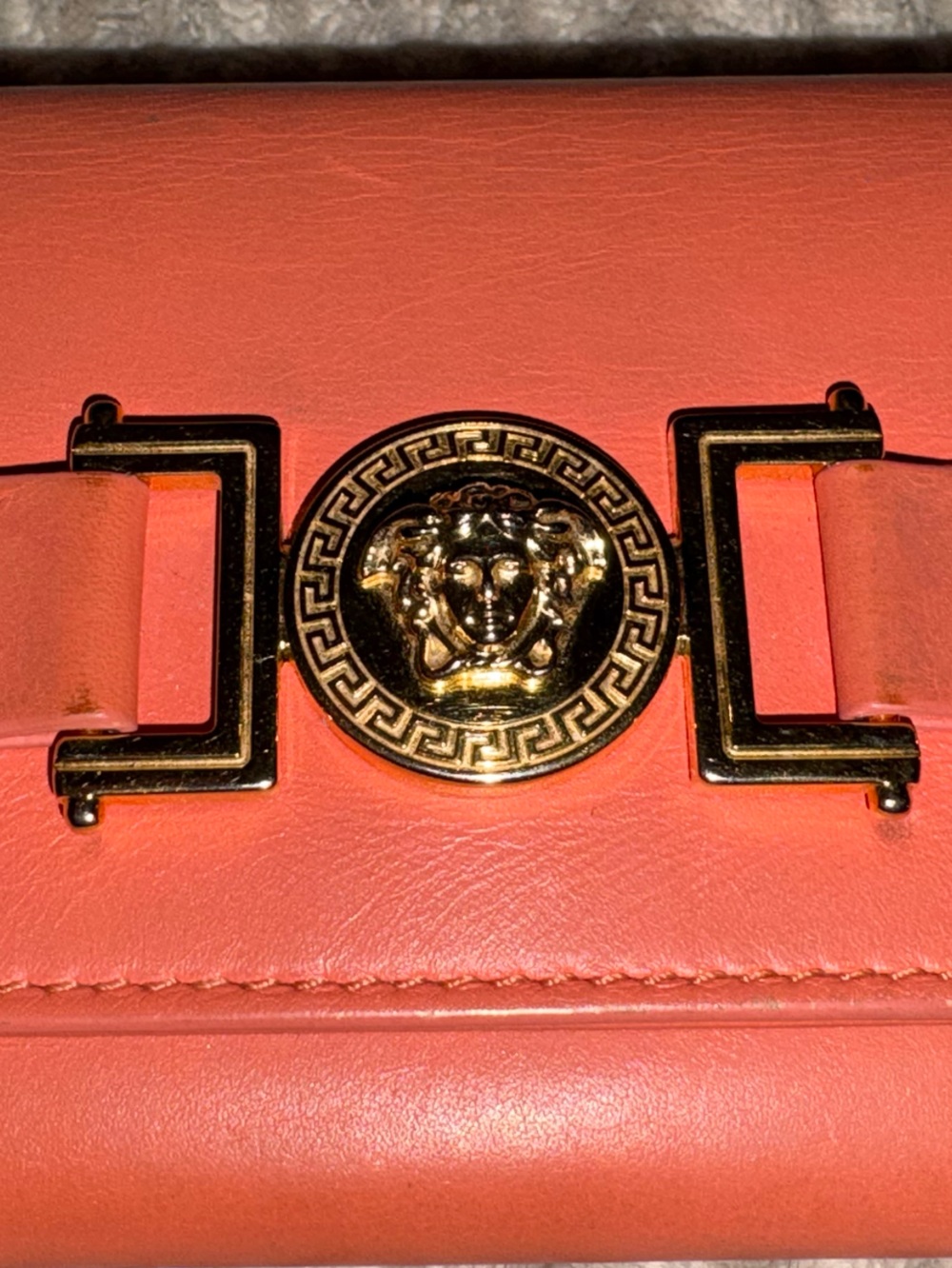 Versace Medusa Leather Continental Wallet โ Coral/Salmon Pink โ Made in Italy - Picture 3 of 15